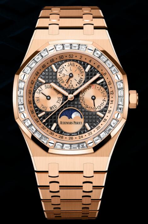 Review 26614OR.ZZ.1220OR.01 Audemars Piguet Royal Oak Perpetual Calendar 41 Pink Gold - Baguette Black replica watch - Click Image to Close